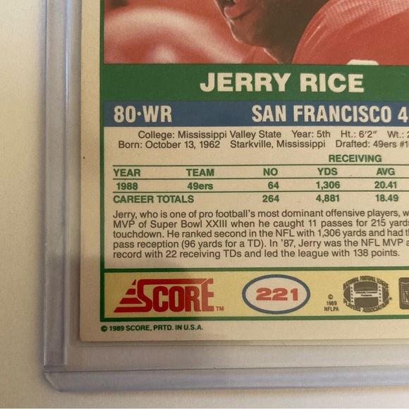 Jerry Rice Football Trading Card Score 1989 - Picture 7 of 11
